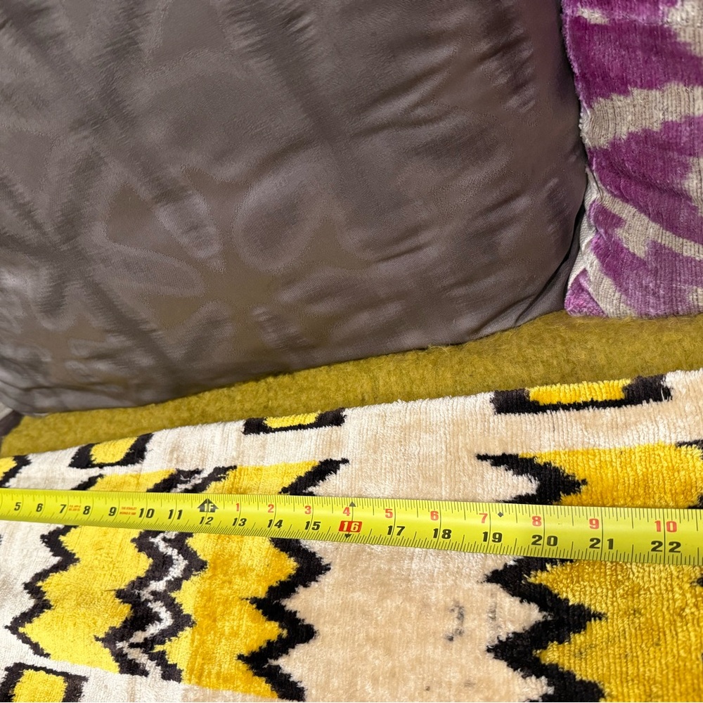 High End Designer Silk 15” x 24” Pillow Cover in Geometric Yellow/ Black/ Ivory - Picture 3 of 4
